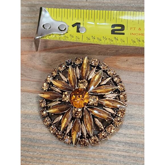 Vintage Amber RHINESTONES Brooch Pin 2" Retro Fall Orange Autumn Gold - Picture 5 of 5